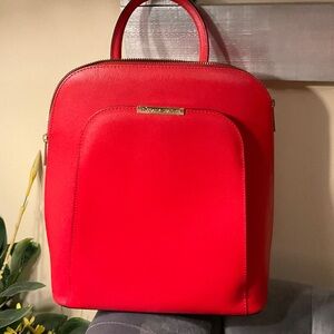 Michael Kors Red Leather Backpack with Gold Hardware